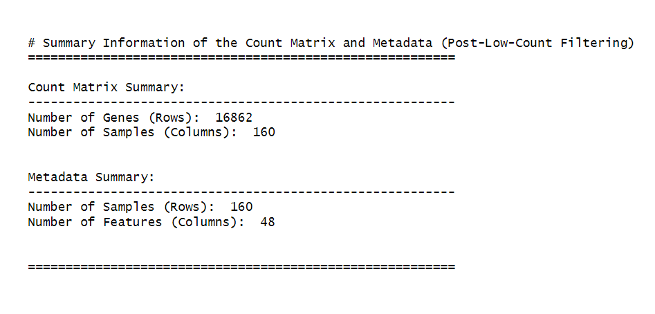 Summary Information After Removing Low-Count Genes